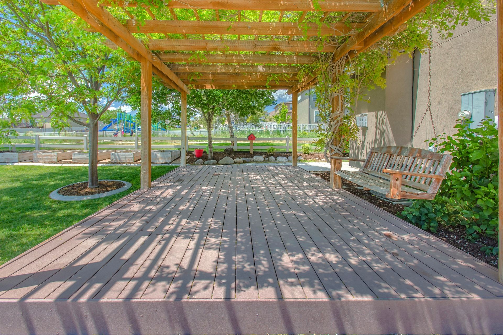 Swing on wood deck with Gazebo in Utah Valley